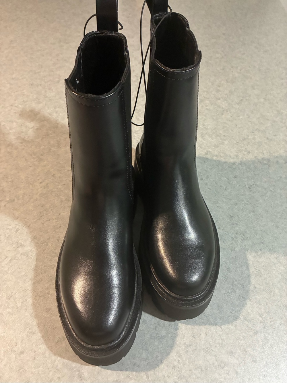 H&M Black Leather Combat Chelsea Boots